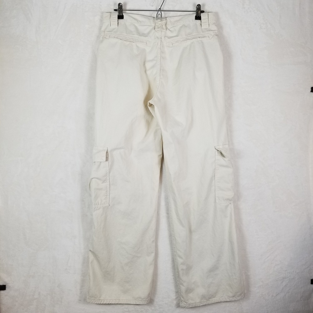 Zara Cargo Pants Womens 10 Cream Wide Leg Cotton Utilitarian Mid Rise Off-White - Picture 2 of 7